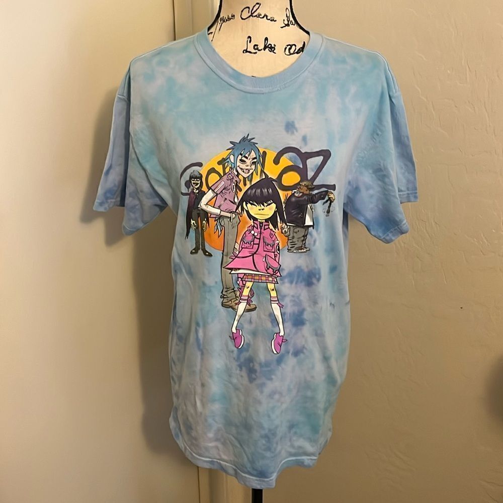 Gorillaz Band Blue Distressed Tie Dye Graphic Shirt Music Band Tee